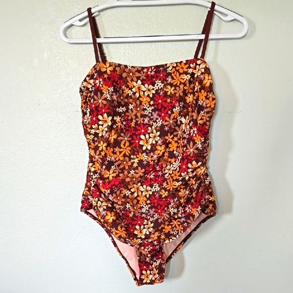 Cupshe Brown And Orange Floral One Piece Swimsuit Size Medium - Picture 1 of 8